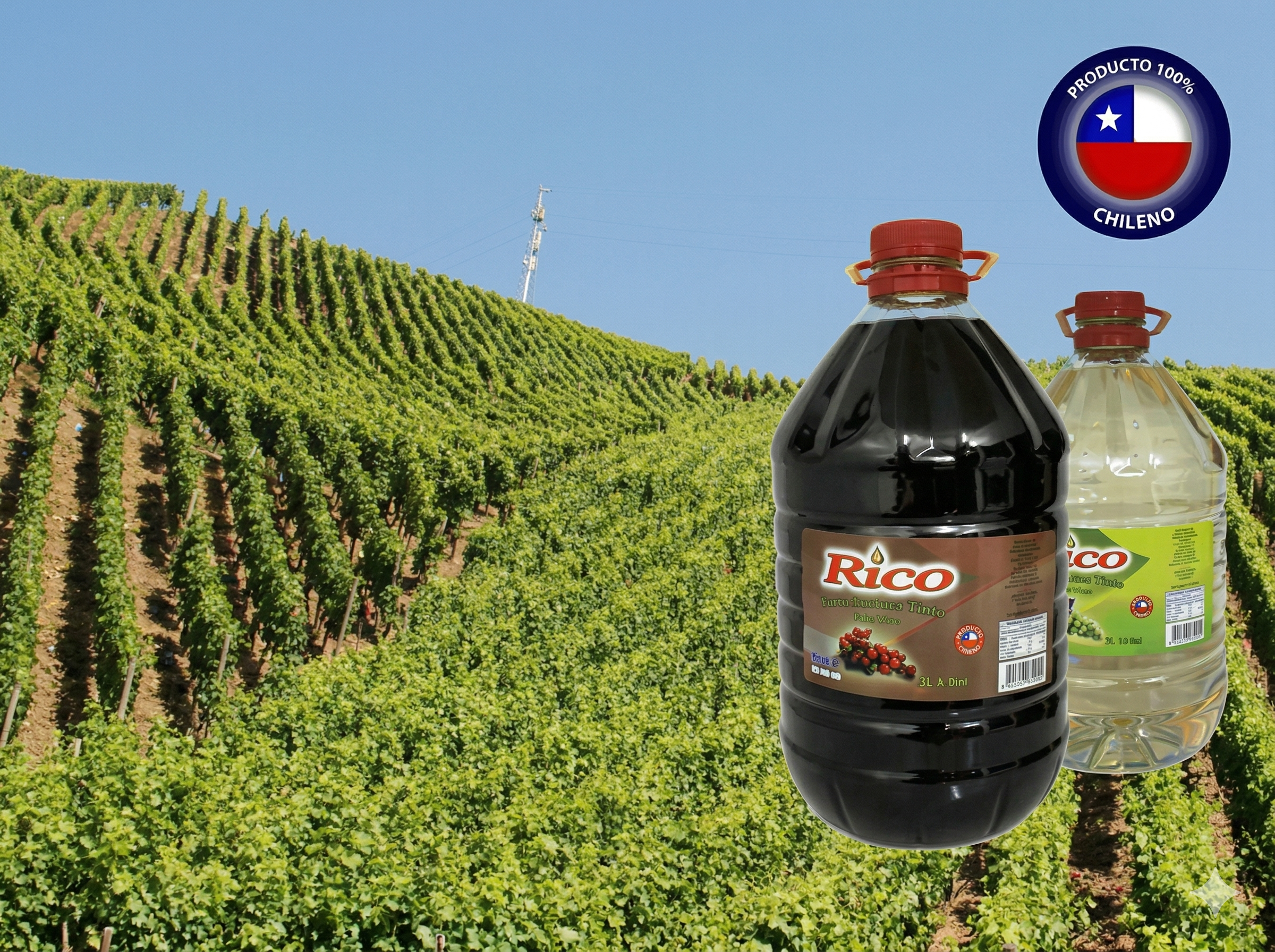 Vinagres de Vino Tinto y Blanco marca Rico producción chilena
